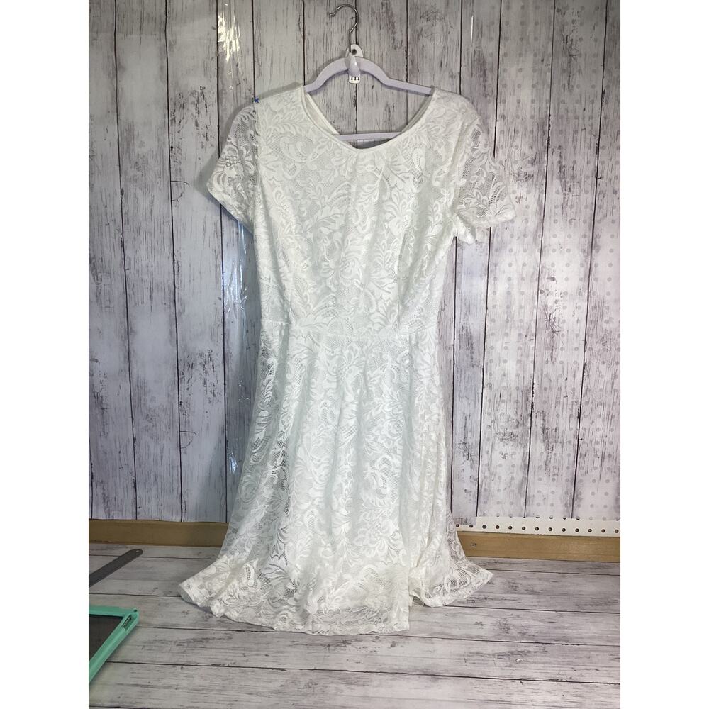 BRIDESMAY White Lace Fit & Flare Short Sleeve Dress Shell Lined